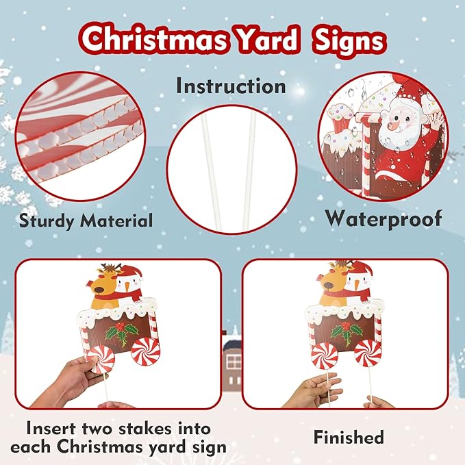 Christmas Train Decorations Yard Signs with LED Lights - Christmas Tree Snowman Train Set Lawn Signs with Stakes for Holiday Xmas Lawn Garden Yard Decorations Outdoor, 5 Pack