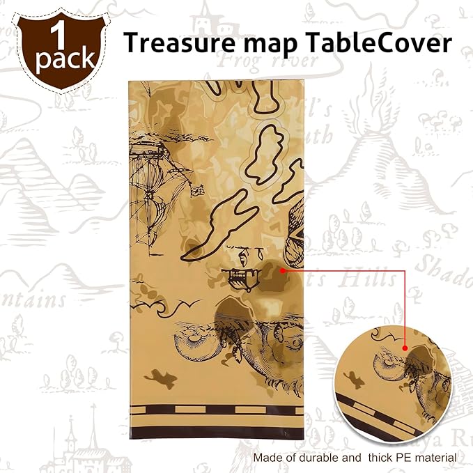Irenare 1 Piece Pirate Tablecloth for Party Decor - 54 x 108 Inches Pirate Treasure Map Tablecover Plastic Island Treasure Table Covers Navigation Supplies for Birthday Party Decoration