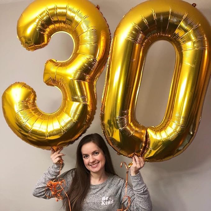 Gold Number 30 Balloons, 40 Inch Gold Mylar Foil Number 3 & 0 Balloons for Women, Self Inflating 30th Birthday Balloons for 30 Year Old Men Anniversary Birthday Party Decorations Supplies