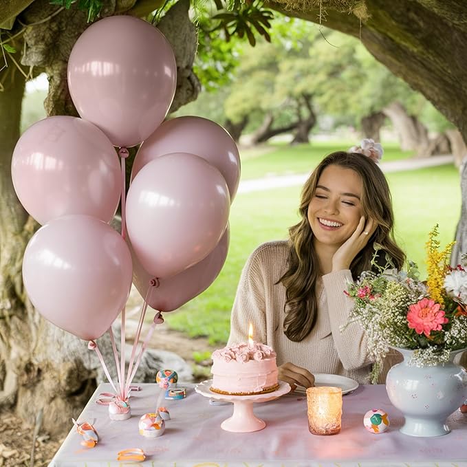 Boho Blush Pink Balloons - 12 Inch, 100 Pack Retro Vintage Latex Helium Balloons for Girl Baby Shower Anniversary Wedding Birthday Party Decor