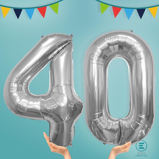 40 Inch Large Number Celebration and Decoration Balloon for Birthday Parties, Graduations, Anniversaries, Weddings, Photo Shoots, Special Events - Helium Foil Mylar (Silver Number 40)