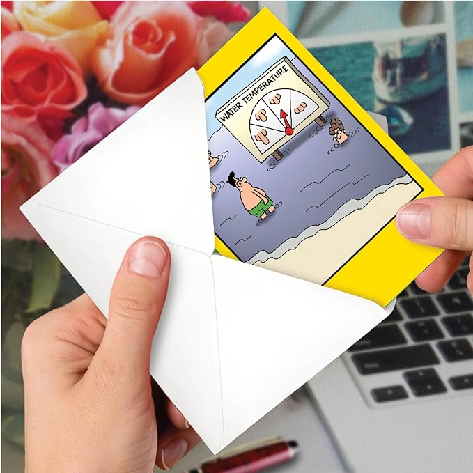 NobleWorks - 1 Funny Cartoon Card for Birthdays - Happy Bday Celebration for Grown-Ups, Humor Stationery Greeting - Water Temp 8323