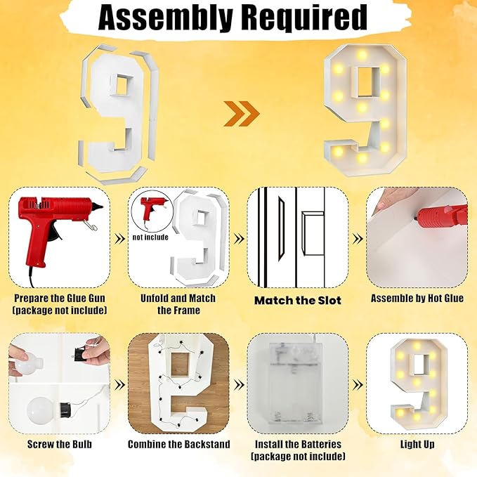Marquee 4ft Numbers with Light up Number 9 White Mosaic Frame Slots-in Letter 9 for 9th Birthday Party Decorations Pre-Cut Cardboard Large Giant Cut-Out Thick Foam Board Sign Anniversary