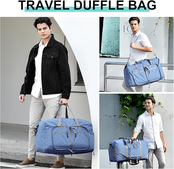 Dimayar 85L Travel Duffle Bag for Men Women - Foldable Duffel Bag with Shoes Compartment - Overnight Bags Waterproof & Tear Resistant(Blue)