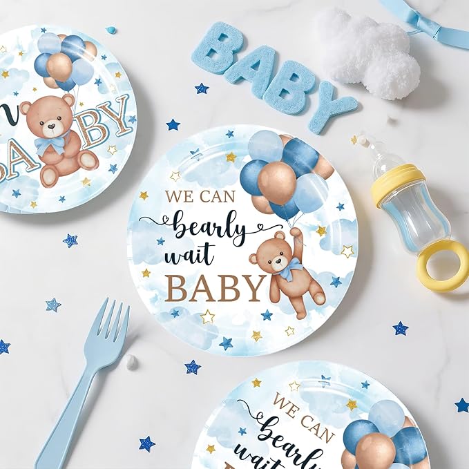 216PCS Blue Baby Shower Decorations Serves 25, Boy Baby Shower Include Banner, Plates, Balloons, Cake Topper and Tablecloths, for Baby Boy Shower Decorations