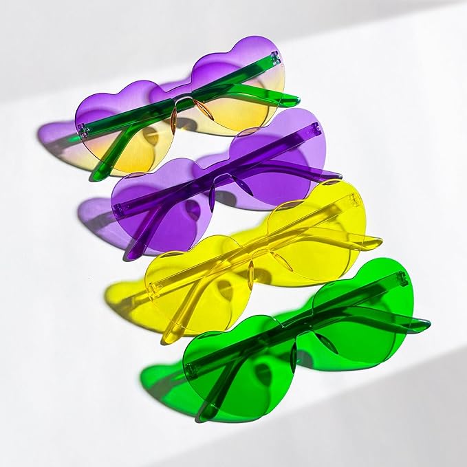 16 Heart Rimless Sunglasses Retro Colored Party Glasses Bulk Gradient Transparent Fun Eyeglasses for Unisex Adult
