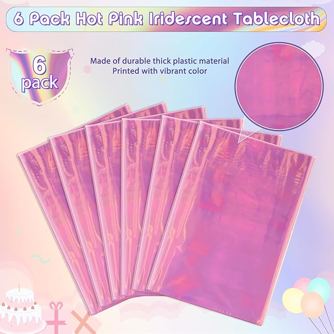 6 Pack Iridescent Plastic Tablecloth, Shiny Disposable Laser Rectangle Table Covers, Holographic Foil Tablecloth Party Decorations for Birthday Bridal Wedding Anniversary Party Supplies, 50 x 100 Inch