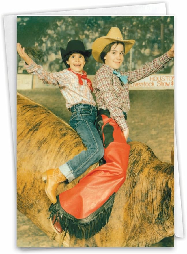 NobleWorks - 1 Happy Birthday Card with Envelope - Funny Photos, Birthday Humor Notecard - Bucking Bull C7344BDG