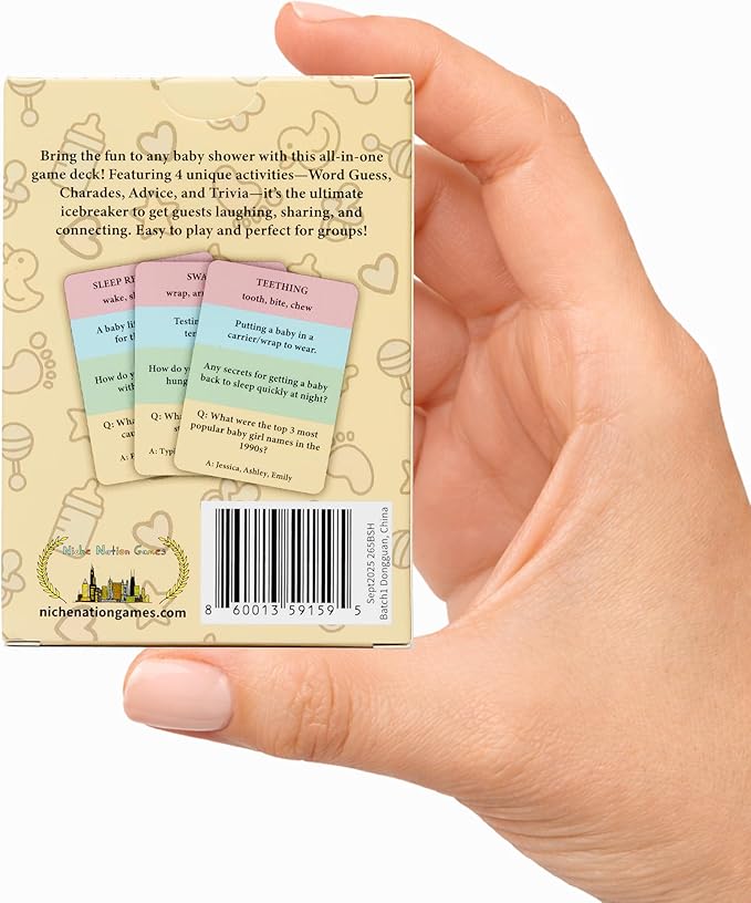 Fun & Easy Baby Shower Group Games Deck - Charades, Trivia, Word Guess, Advice - Easy to Play - 4 Activities in 1 Deck - Fun Icrebreaker for Baby Shower Boy Or Girl - Baby Shower Games
