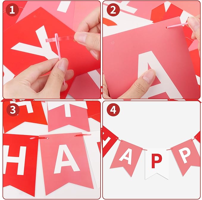 Red Happy Birthday Banner Sign Happy Birthday Bunting Banner Garland for Kids Girl Woman Birthday Tea Party Decorations Bunting Flag Birthday Party Supplies
