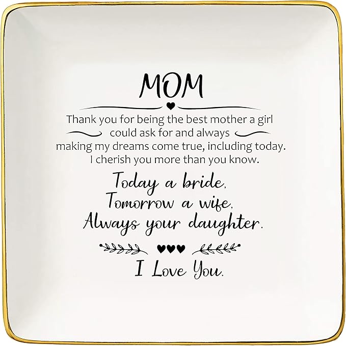 Topthink Thank You For Being The Best Mom A Girl Could Ask For-Today A Bride-Mother Of The Bride Gifts-Ceramic Jewelry Holder Ring Dish Trinket Box Tray-Wedding Bridal Shower Gift