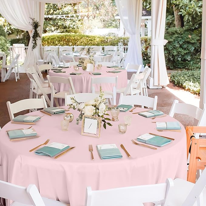 Mulbozy 12 Pack Pink Round Tablecloth, 84 Inches Plastic Table Cover, Premium Disposable Round Party Tablecloth for Restaurant Dinners, Wedding, Grad Party, Baby Shower, Outdoor Camping