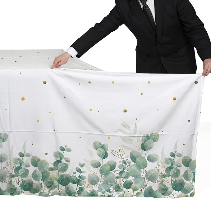 Gatherfun Sage Greenery Baby Shower Disposable Tablecloth, Plastic Table Cover for Baby Shower Party,Boho Greency 3 PCS, 54”x 108”