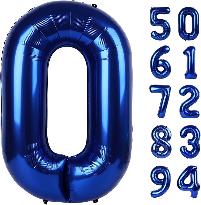 Night Blue Number Balloon 40 Inch, 0 Number Balloons, 10 20 30 40 50 Numbers Balloon Birthday Decorations, Party Supplies for Women
