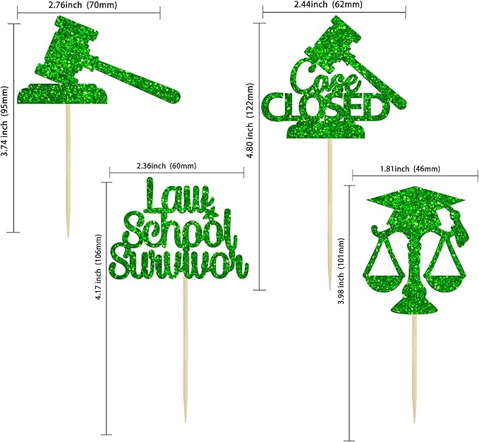 Gyufise 24Pcs Green 2026 Lawyer Graduation Cupcake Toppers Glitter Class Of 2026 Lawyer Grad Cake Toppers Cap Diploma Cupcake Picks 2026 Graduation Theme Party Cake Decorations Supplies