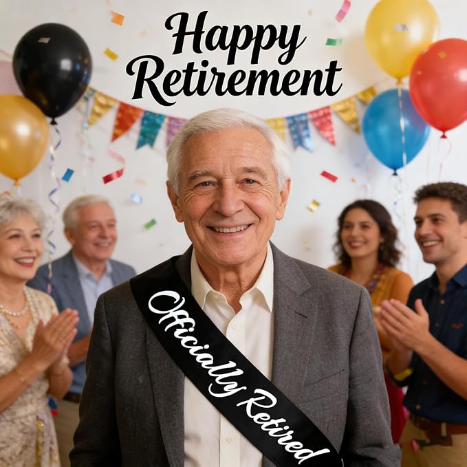 Officially Retired Sash, Reitrement Sash for Men and Women Retirement Party Decorations Supplies, Black + Silver(Officially Retired)