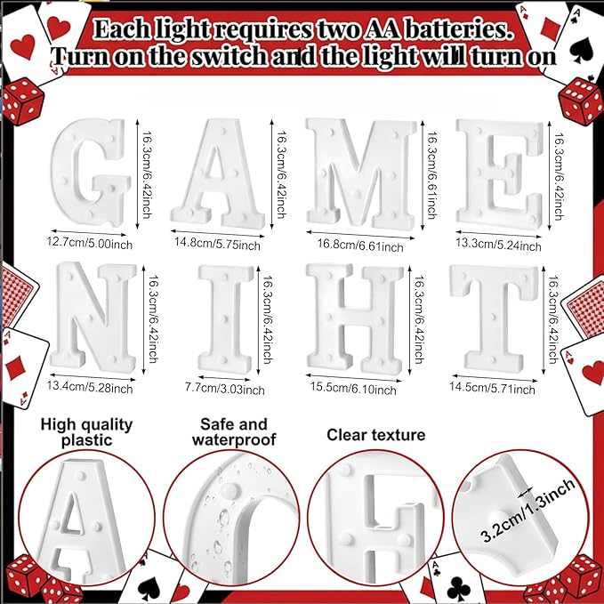 Honoson 9 Pcs Casino Theme Party Decorations Game Night Lights up LED Table Sign Decor for Game Birthday Casino Night Playing Card Family Party Supplies