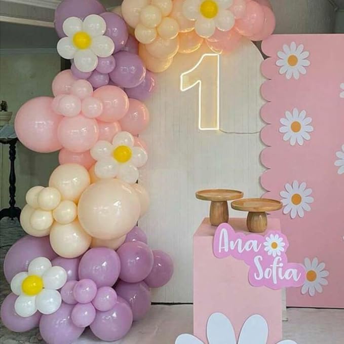 Daisy Balloon Garland Arch Kit,Retro Purple Yellow Pink Hippie Boho Balloons Garland Daisy Flower Balloons For Birthday Baby Shower Bridal Wedding Groovy Daisy Party Decorations