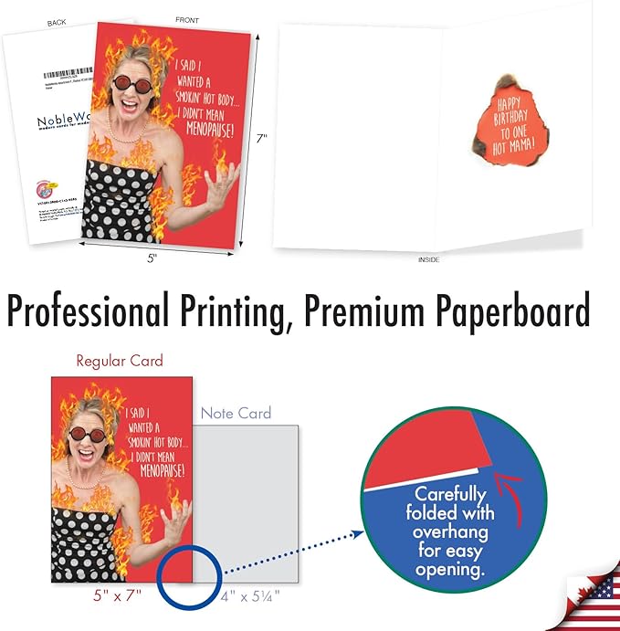 NobleWorks Assortment Pack of 3 Hilarious Birthday Greeting Cards with Envelopes For Women, Her (3 Designs, 1 Each) Hot Flashes VC10013BDG-C1x3