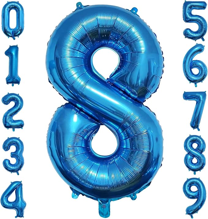 40 Inch Blue Number Balloon 8, Large Number Foil Balloons Mylar for Girl Boy Birthday Party Celebration Decorations Supplies, Digital Balloons for Wedding Anniversary Events Decorations
