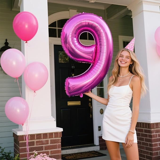 40 Inch Rose Purple Large Balloon Number 9 Balloon,Jumbo Mylar Foil Helium Balloon for 9 19 29 39 49 59 Birthday Digital Balloons for Birthday Party,Wedding Anniversary Party Decorations