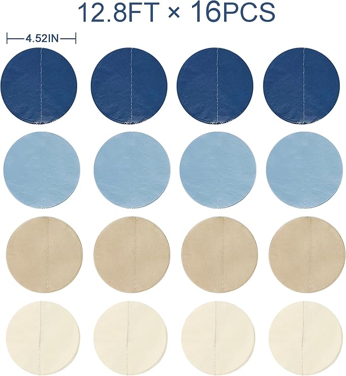 205 Ft Dusty Blue Party Decorations Navy Blue Khaki Beige Circle Dot Backdrop Garland Tissue Paper Polka Dots Hanging Streamer for Baby Shower Birthday Graduation Wedding Bachelor Nautical Party