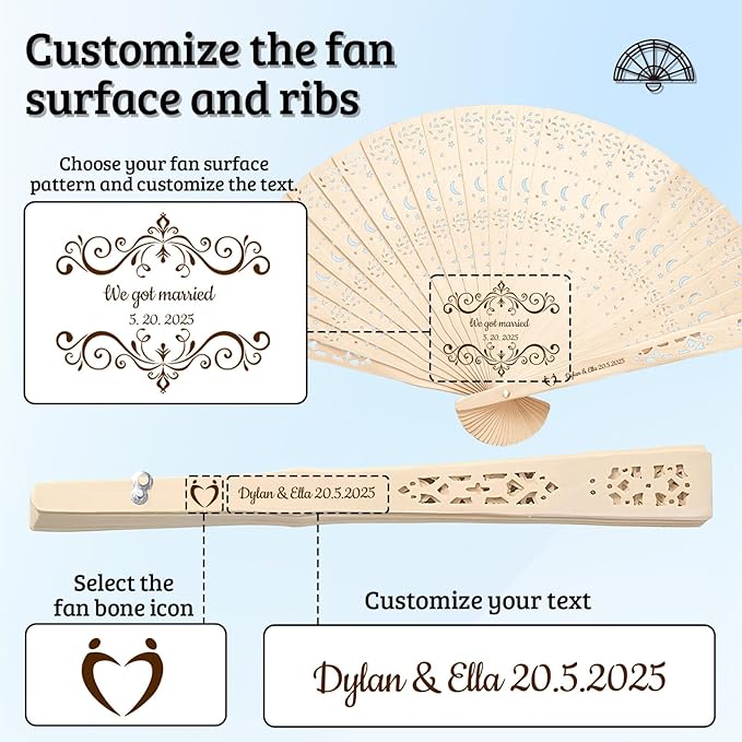 10Pcs Personalized wedding fans for guests, Custom Summer Wedding Fans, Unique Bridal Shower Party Favors, Handcrafted Wooden Fans for Guests (Star and moon wooden fan)