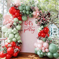 Red Pink Green Balloon Arch Double Stuffed Dusty Green, Ruby Red, Pastel Pink Balloon Garland Kit for Cherry on Top Birthday Mothers Day Baby Shower Wedding Summer Party Decoration