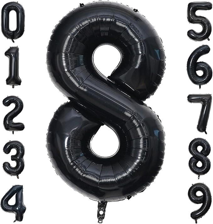40 Inch Black Number Balloon 8, Large Number Foil Balloons Mylar for Girl Boy Birthday Party Celebration Decorations Supplies, Digital Balloons for Wedding Anniversary Events Decorations