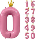 40 inch Pink Number 0 Balloon with Crown, Pink Crown Balloons 0-9 for 0th Birthday Party Anniversary Decorations Supplies