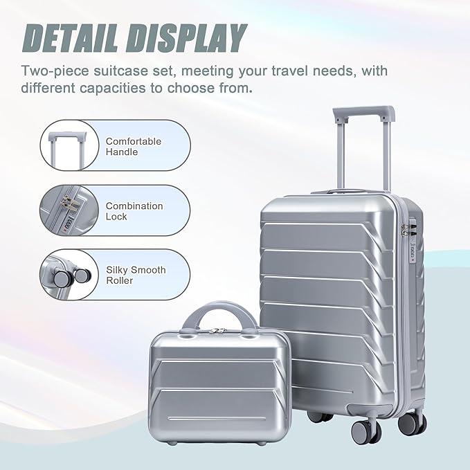 20+14 Inch Hardside Luggages, Lightweight Durable ABS Suitcase Spinner Wheels