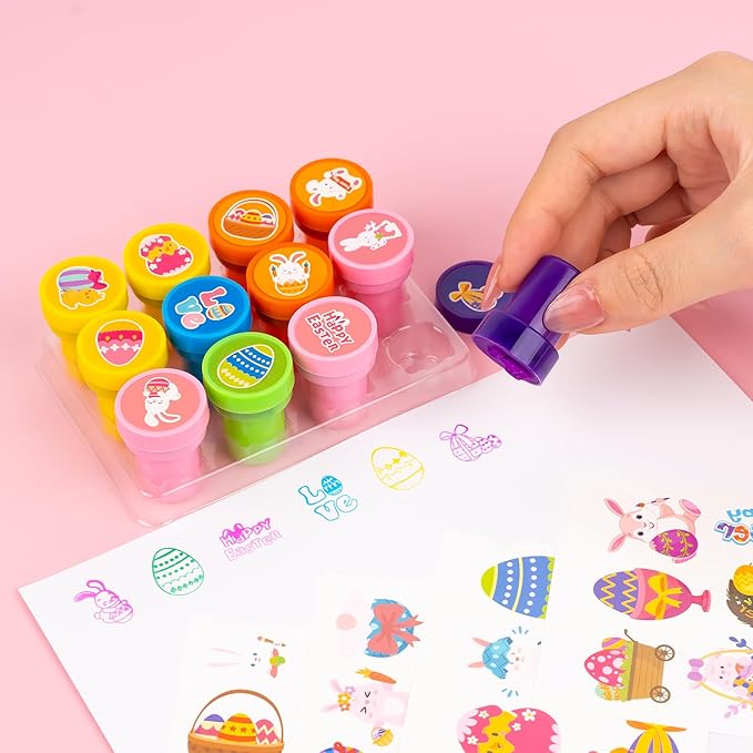 36PCS Easter Party Favors - 24PCS Pre-Cut Temporary Tattoos & 12PCS Stamps - Ideal Spring Egg Themed Birthday Card Decorations Supplies Goodie Bag Cute Rewards for Boys Girls Classroom Gifts Prizes