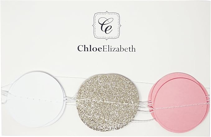 Chloe Elizabeth Circle Dots Paper Party Garland Streamer Backdrop (4-Pack, 10 Feet Per Garland, 40 Feet Total) - Pink, White, Gold Glitter