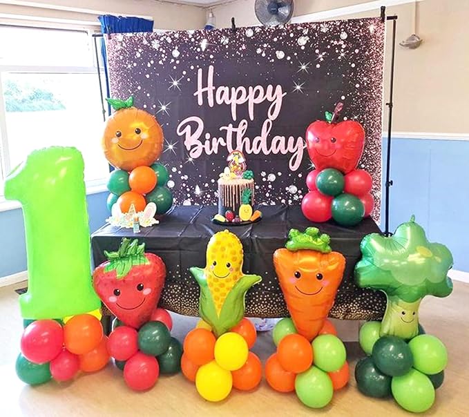 Fruit Vegetable Party Decorations 141pcs Red Green Yellow Orange Balloon Arch Garland Kit Vegetable Fruit Balloons for Hey Bear themed Party Tutti Frutti Birthday Baby Shower