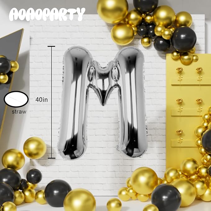 Letter Balloons 40Inch Large Giant big Foil Mylar Silver Balloons M for Birthday Party Decorations