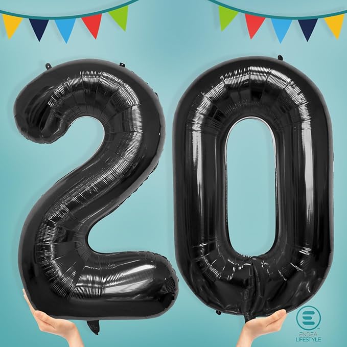 40 Inch Large Black Number Celebration and Decoration Balloon for Birthday Parties, Graduations, Anniversaries, Weddings, Photo Shoots, Special Events - Helium Foil Mylar (Black Number 20)