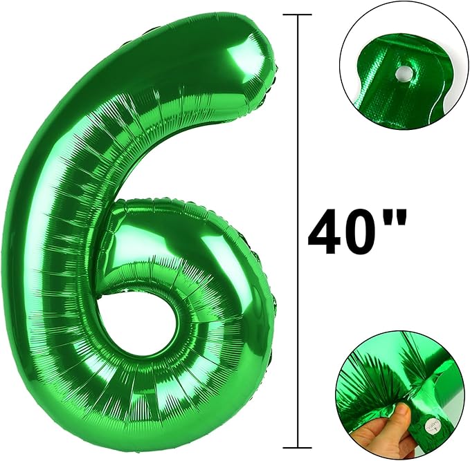 40 Inch Green Large Balloon Number 6 Balloon,Jumbo Mylar Foil Helium Balloon for 6 16 26 36 60 66 Birthday Digital Balloons for Birthday Party,Wedding Anniversary Party Decorations