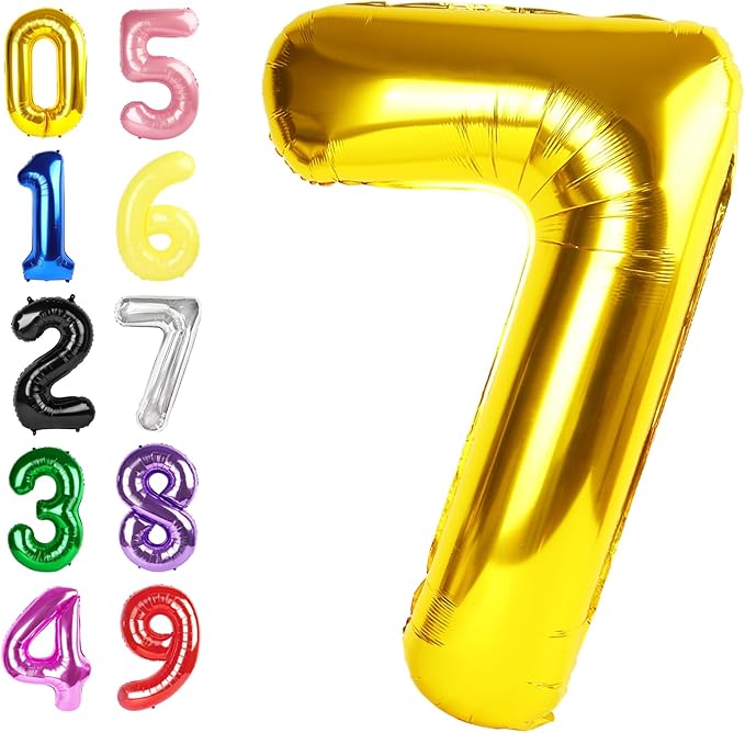 7 Balloon Gold Number, 17th Birthday Decorations For boys And Girls, 40 Inch Big Balloons for 7, 17, 27, 70 Birthday, Wedding Anniversary, Christmas, New Year, Halloween Party Decoration