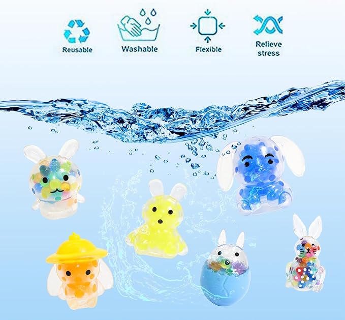 24 Pack Easter Squishies for Kids, Kawaii Mini Bunny Squeeze Toys, Bulk Squishy Squeeze Ball Set Anti-Anxiety Stress Relief Toys for Easter Basket Fillers Egg Fillers Party Favors (Easter Bunny-24)