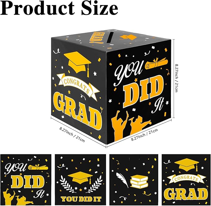 Graduation Card Box, 2025 Graduation Party Decorations, Black Gold Graduations Card Holder, Foldable Cardboard Decoration Congrats Grad Card Gift Box Class of 2025 for Graduations Party Favor Supplies