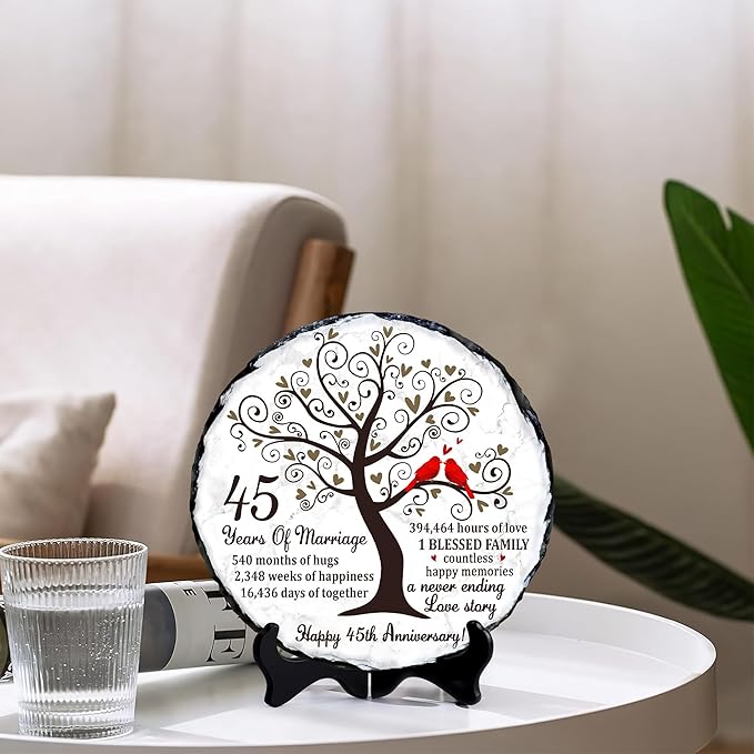 Sapphire 45th Wedding Anniversary Slate Plate Gift – Unique 45 Year Anniversary Present for Parents, Mom and Dad, Couple – Romantic Home Decor Keepsake for 45th Marriage Celebration
