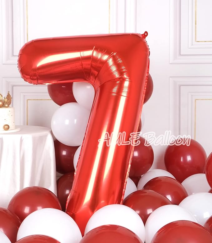 AULE 40 Inch Big Red 7 Balloon Number Large Foil Helium Number Balloons 0-9 Jumbo Giant Happy 7th Birthday Party Decorations for Boy or Girl Huge Mylar Anniversary Party Supplies