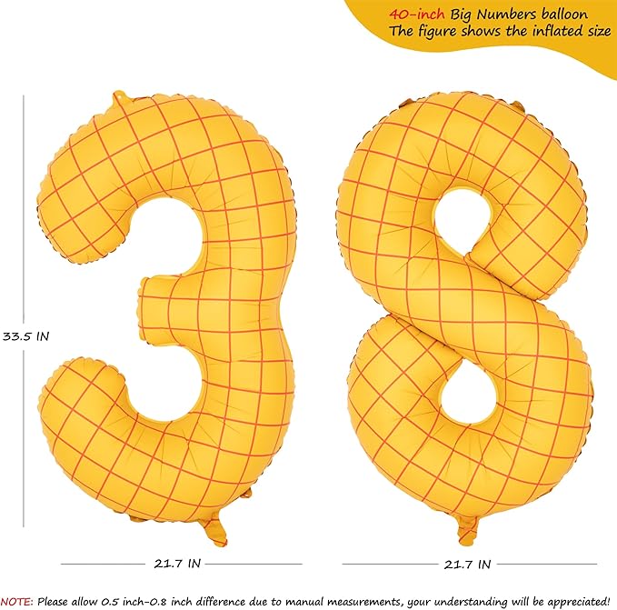 40-Inch Large Number Balloon Toy Inspired Story Matte Yellow Birthday Balloon Western Rodeo Party Supplies Boy Girl Story Anniversary Kids Birthday Party Cowboy Farm Themed Baby Welcome Decorations