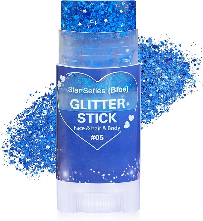 Blue Hair Glitter Stick,Rave Carnival Accessories Chunky Sequins Face Glitter,Singer Concert Body Glitter for Women, Waterproof Halloween Glitter Makeup Paint for Parties,Festival