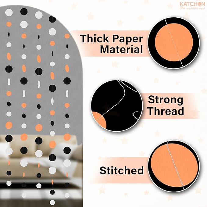 KatchOn, Circle Dots Gold Paper Garland - 65 Feet, Pack of 5 | Black, White Orange Birthday Garland for Wedding, Bridal Shower, Birthday Decorations | Hanging Decorations for Party