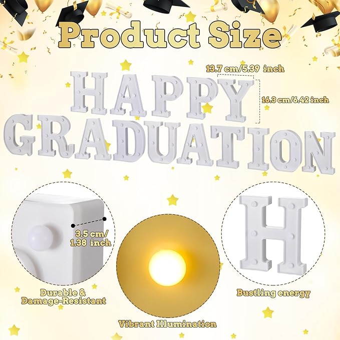 Honoson 15 Pcs 2026 Graduation Party Decoration Happy Graduation Lights up Signs Neon Table Sign Decor for Grad Party Home Class School Supplies