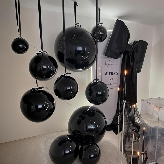 14 Pcs Black Round Foil Balloons 22/15/10 Black 4D Ball Balloons Ornament Mylar Balloon for Birthday Graduation Wedding Anniversary Bachelorette Baby Shower New Year Disco Party Decorations