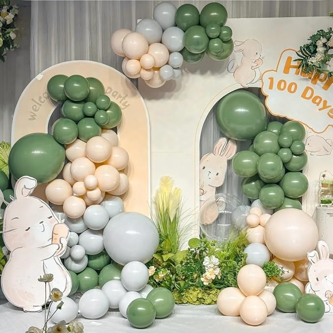 Green White Sand Balloon Arch Kit, 141Pcs Avocado Green Sand White Boho Sandy Brown and White Balloons for Baby Shower Bridal Shower Birthday Party
