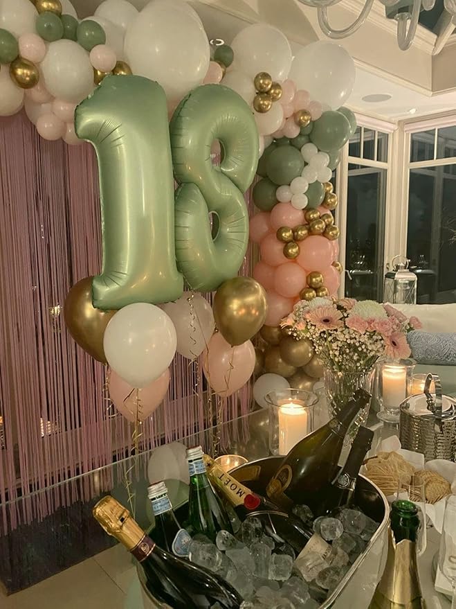Helium Foil Sage Green Number 8 Balloon 40 Inch, Mylar Eight Numbers 8 18 28 38 48 58 80 88 Birthday Balloons, Oliver Green Women Men Anniversary Graduations Party Supplies