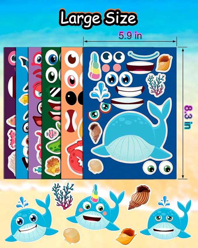 36 Sheets Stickers for Kids Toddlers Party Favors, Mixed Animals Make a Face Stickers Goody Bag Stuffers, Crafts for Kids Activities Classroom Supplies School Teacher Must Haves